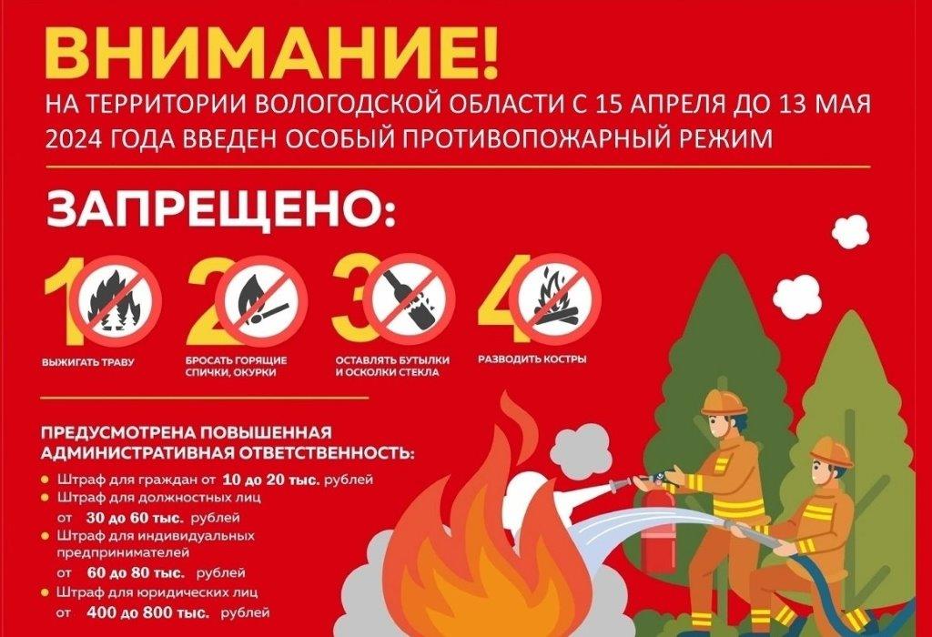 С 15 апреля 2024 года в Вологодской области вводится особый противопожарный режим.